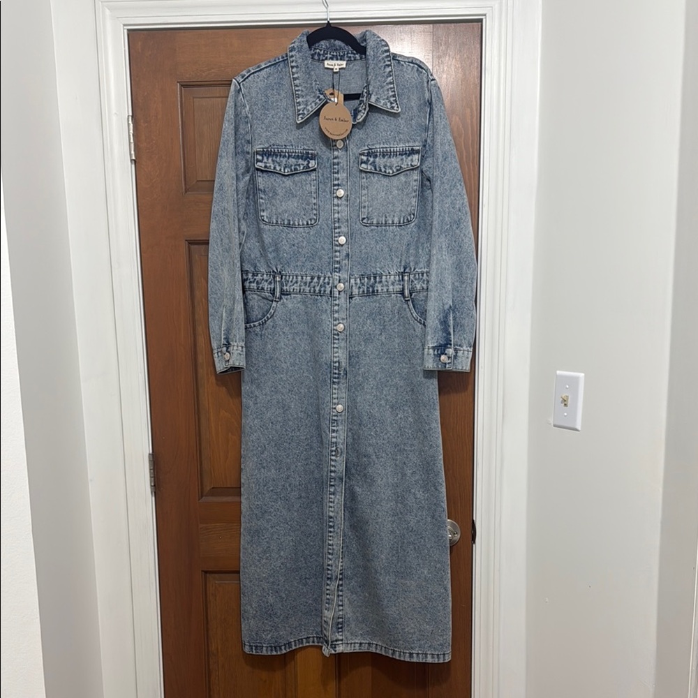 Denim Long Sleeve Button-Up Dress from Aaron & Amber